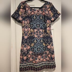 Women's Hollister Multi Color Floral Short Sleeve Dress Cross Cross Back Size M